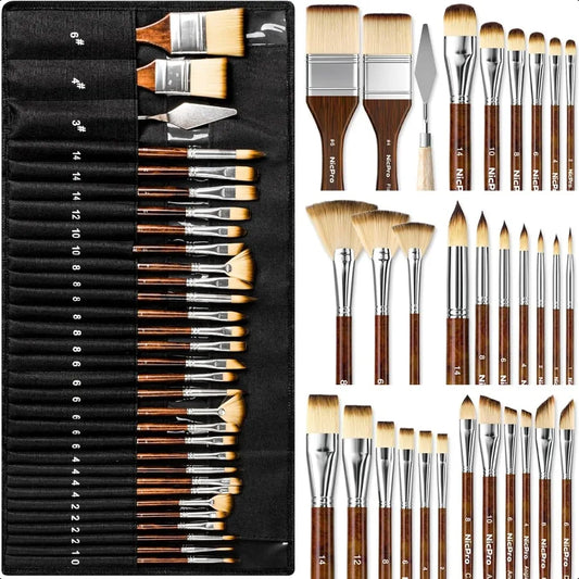 Nicpro 30 Piece Professional Paint Brush Set for Artists