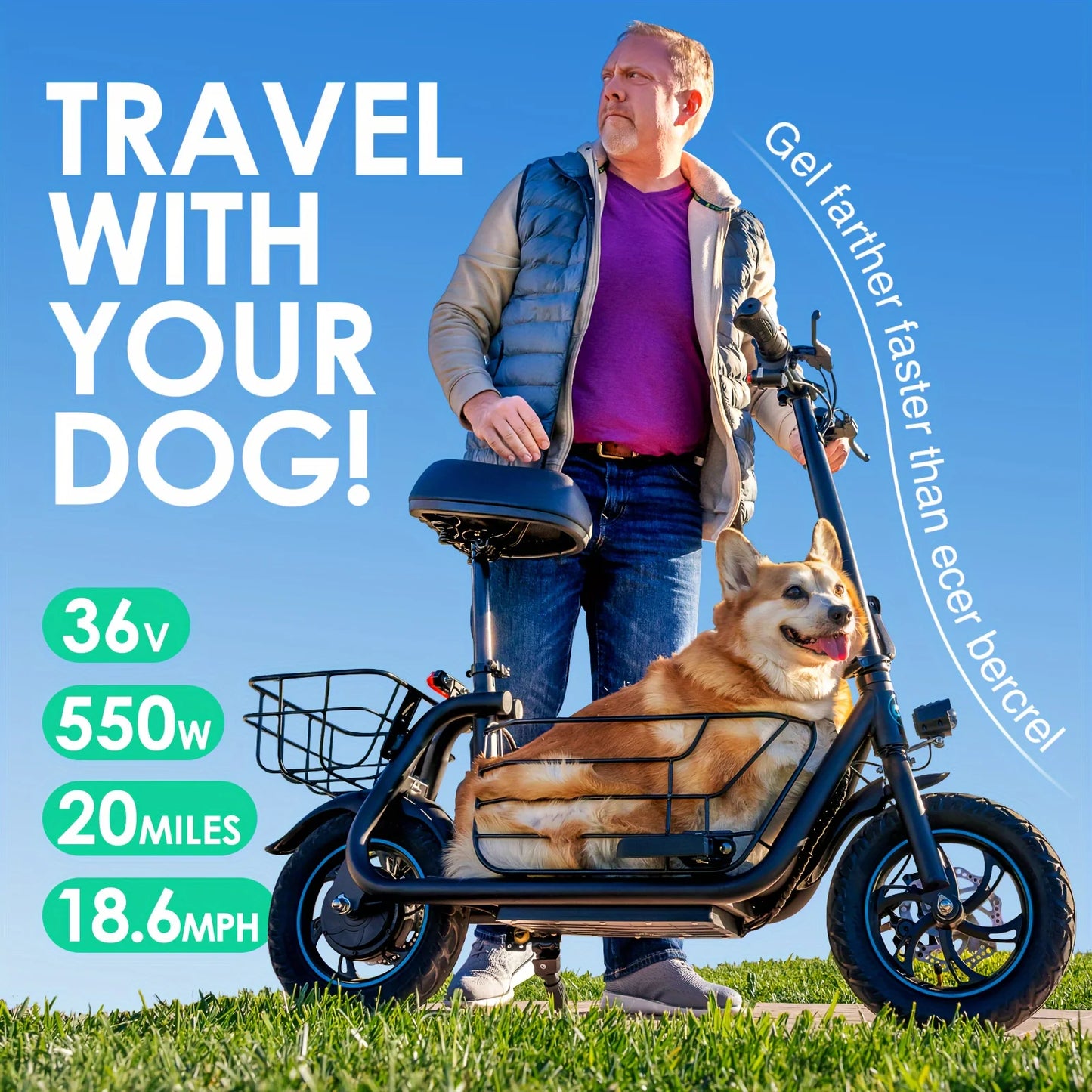 Gyroor Electric Scooter With Pet Basket Foldable For Adults