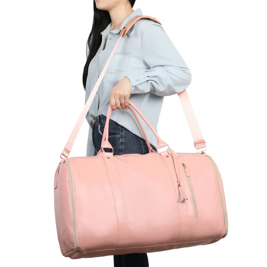 Guangdong PU Leather Garment Duffle Bag Carry On 2In1