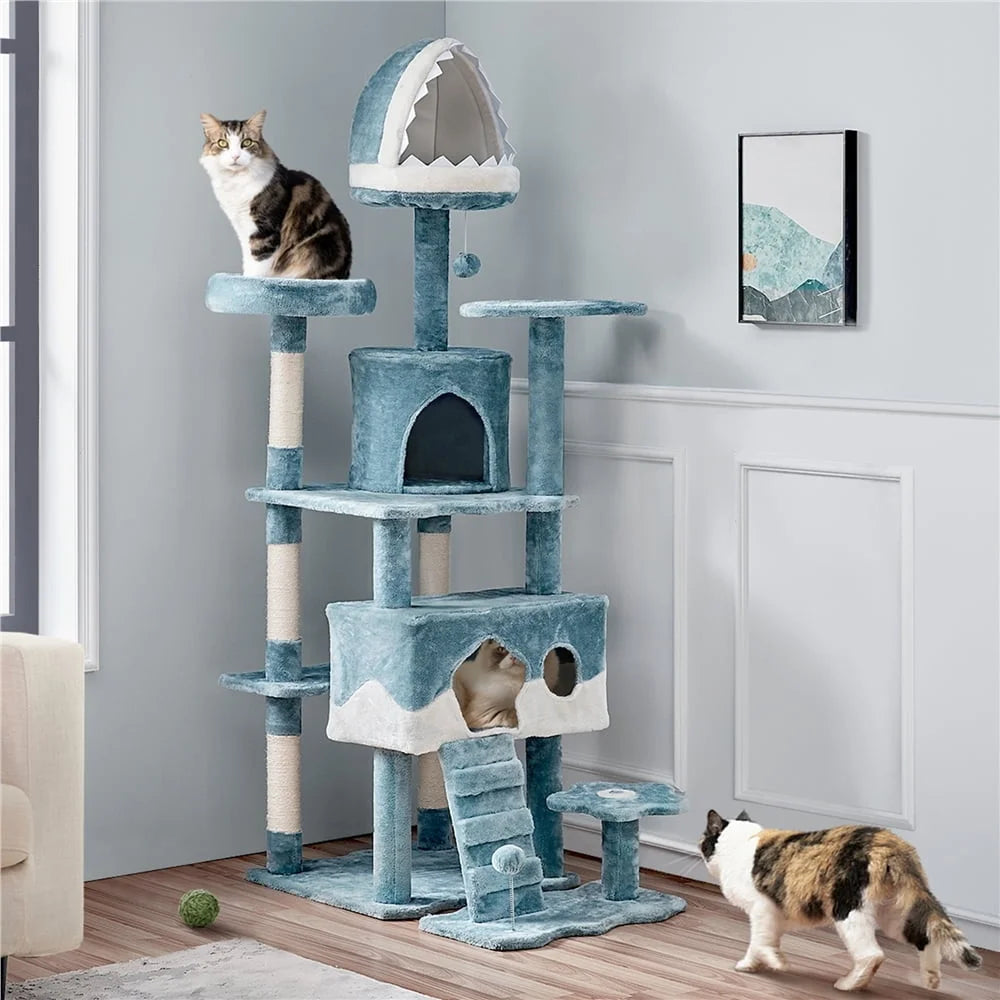 XMSJHign-concerned Ocean Themed Cat Tree Shark Mouth Perch
