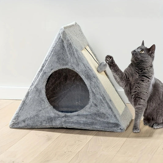 Plush Cat Bed with Scratching Board and Toy Ball