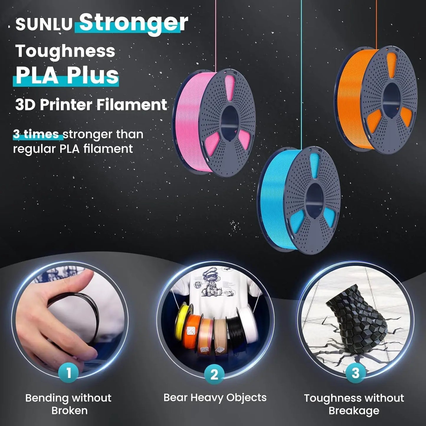 SUNLU PLA Plus 3D Filament for FDM Printing Excellence