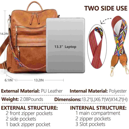 Brown Ladies Fashion Anti-Theft Backpack Purse for Women