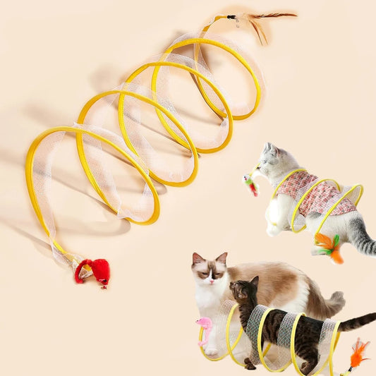 Spiral Cat Tunnel Toy with Feather Mouse for Indoor Play