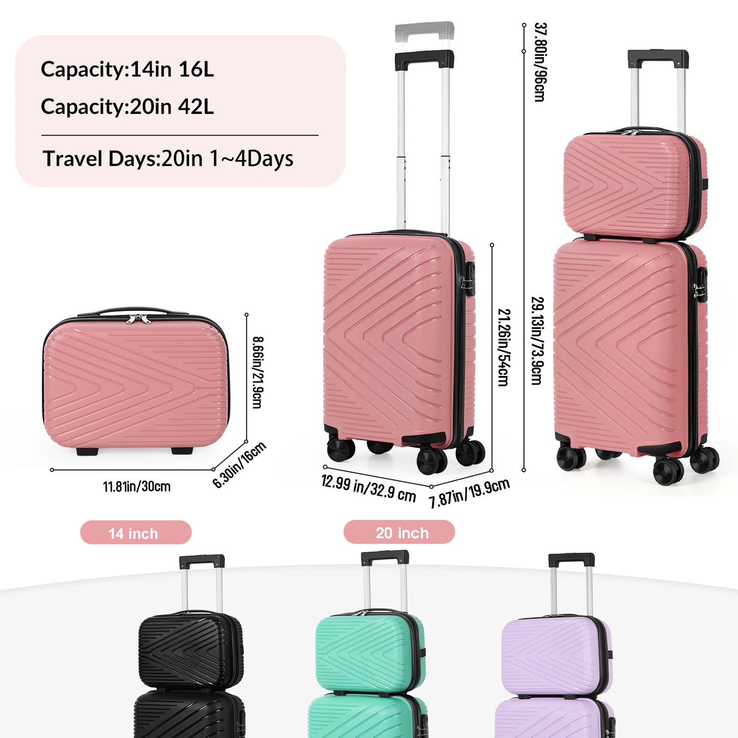 Captaintony 2 Piece Luggage Set with Locking Suitcases