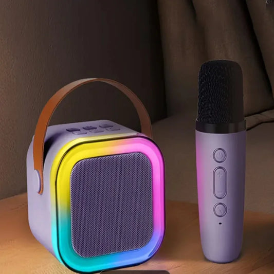 Compact Karaoke Device with Wireless Mics and LED Lights
