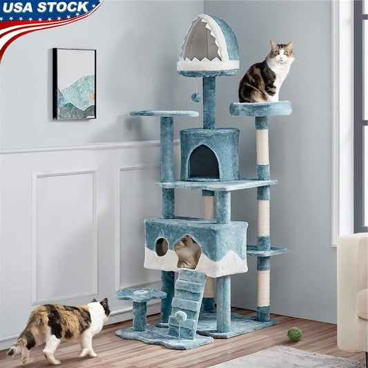 XMSJHign-concerned Ocean Themed Cat Tree Shark Mouth Perch