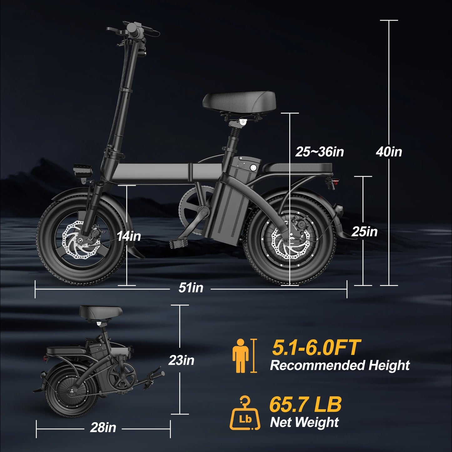Origin 500W Folding Electric Bike Ebike With Suspension