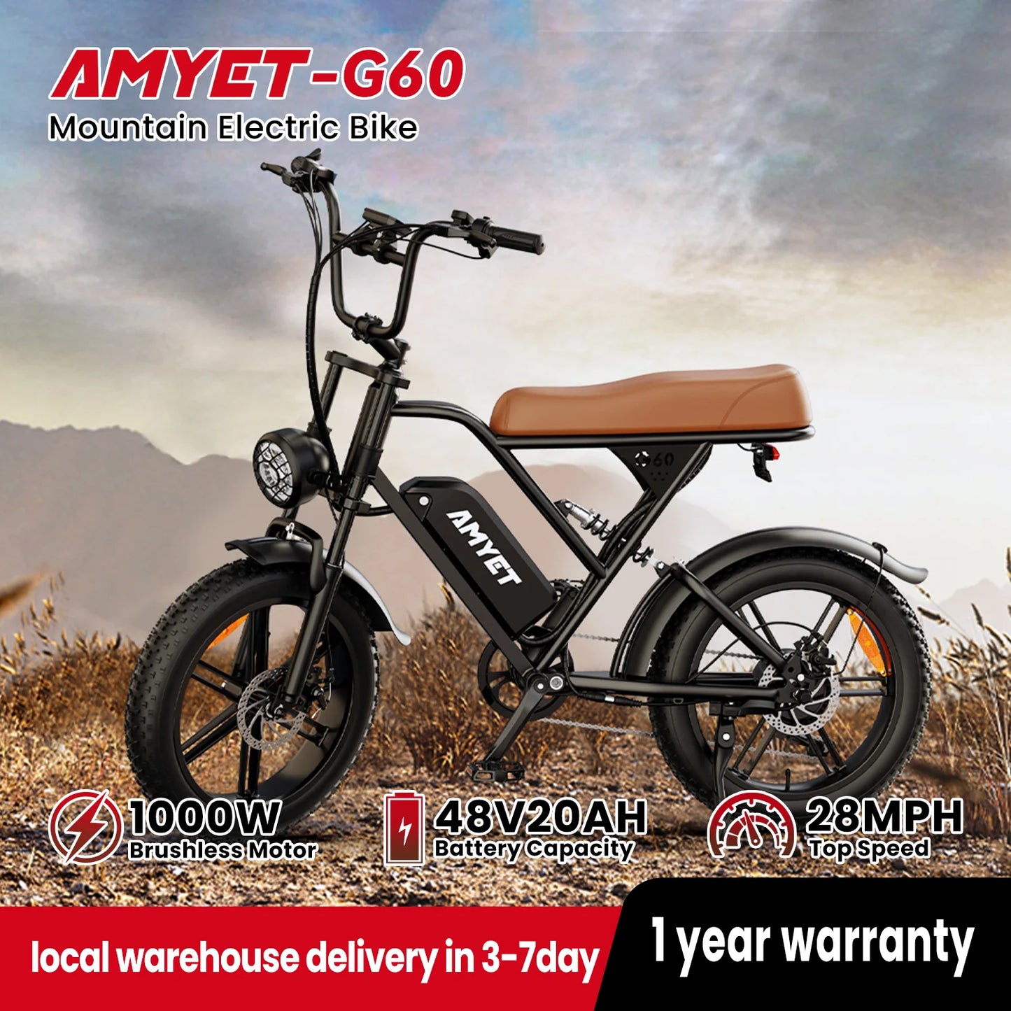 AMYET V9 G60 1000W Electric Mountain Bike 48V 20Ah