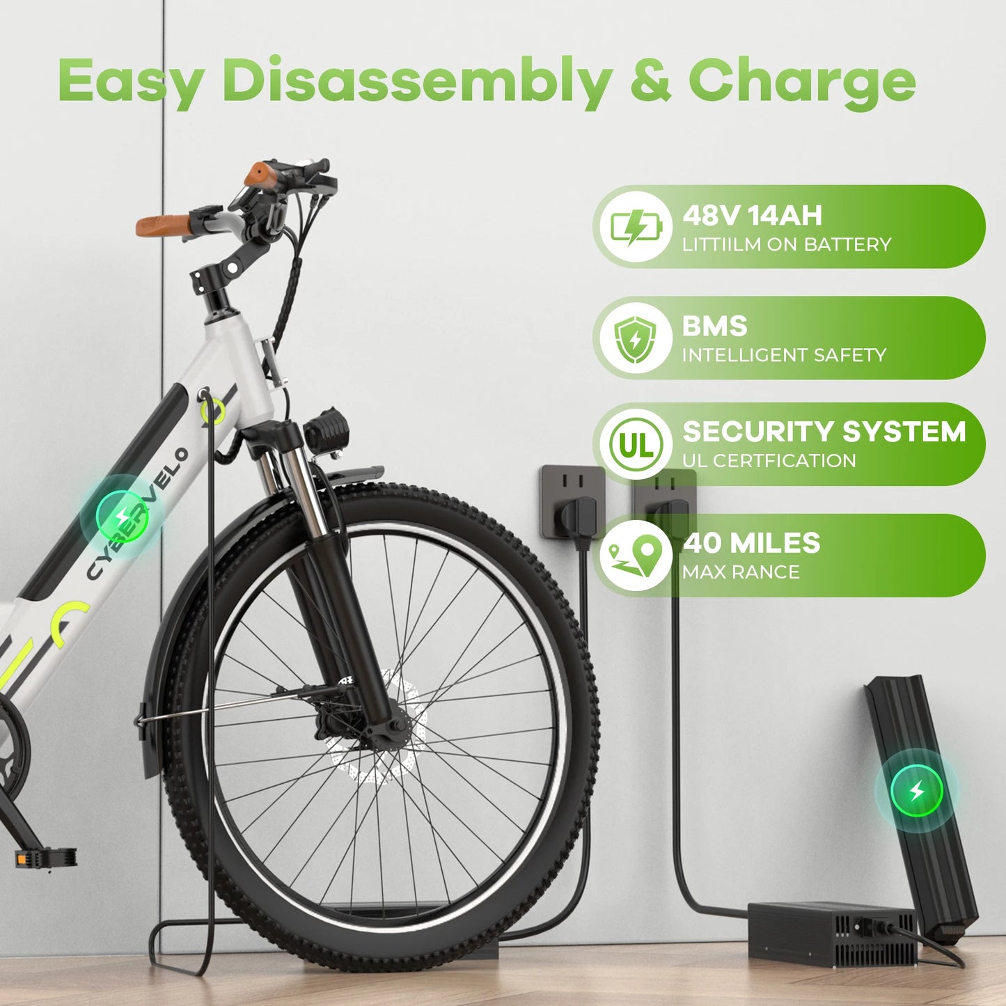 CYBERVELO 1000 Peak E Bike For Adults Removable Battery