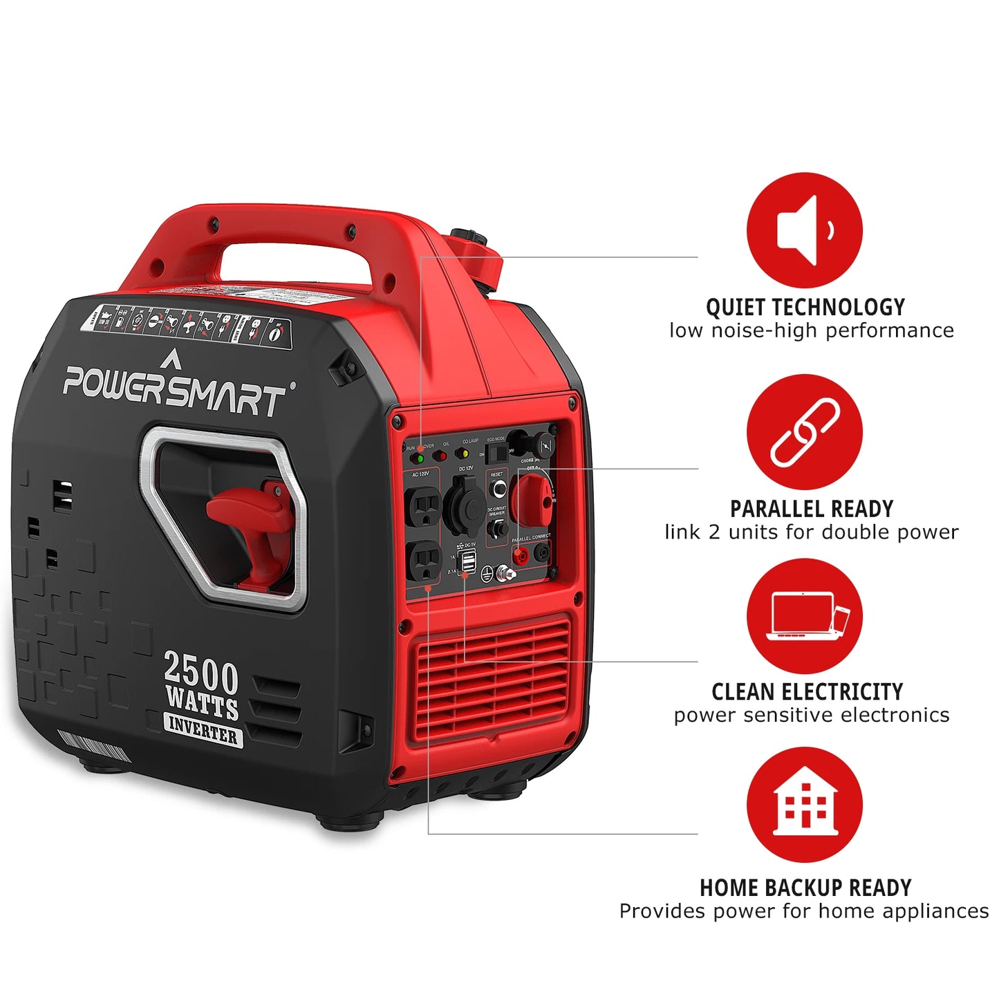 PowerSmart 2500W Portable Inverter Generator Quiet Operation
